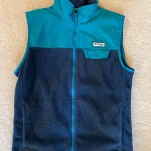 COLUMBIA PFG FLEECE VEST BLUE COLOR BLOCK NAVY TEAL MEDIUM M EXCELLENT+++